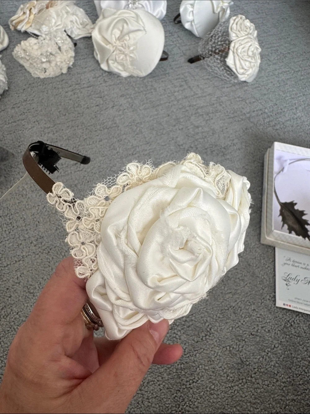 Ivory Satin Floral Rosette Fascinator Headband